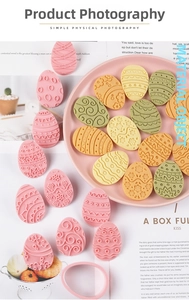 Formine per biscotti a uovo di Pasqua con motivi 3D e decorazioni floreali in rilievo