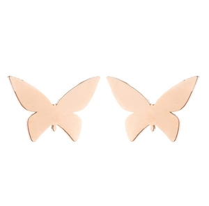 Vue détaillée des boucles d'oreilles papillon en or rose avec finition métal poli