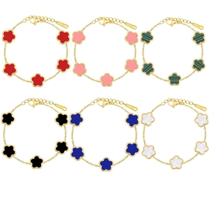 Fashion Five Flower Charm Bracelet Gold Plated Stainless Steel Adjustable Link Chain Elegant Jewelry For Women
