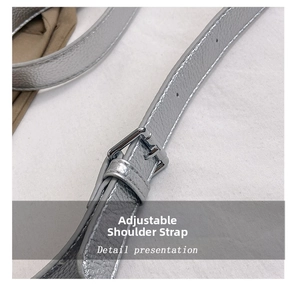Detail presentation of silver litchi grain leather adjustable strap with metal buckle