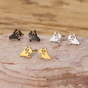 Hollow ghost Halloween stud earrings in gold, silver, and black stainless steel colors