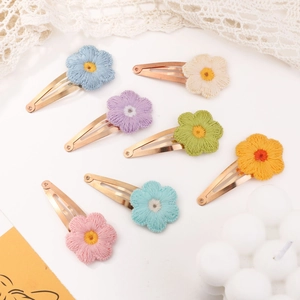 7-piece set of macaron-colored sunflower embroidered hair clips with metal BB hair pins