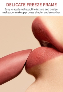 Macro shot of matte rose lipstick texture showing high pigmentation and soft lip finish
