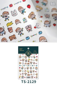 Detail of 5D embossed nail stickers featuring cute hand-drawn bears and girls