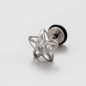 Clou d'oreille homme en acier inoxydable avec étoile évidée et zircon rond clair