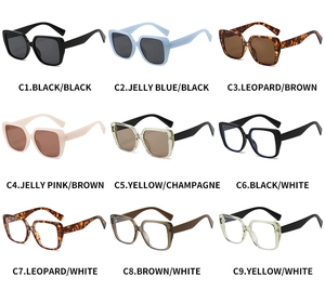 Vue détaillée de lunettes de soleil œil-de-chat carrées en plusieurs coloris