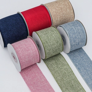Faux Linen Ribbon Woven Webbing With Overlock Edge For DIY Crafts Gift Wrapping Christmas Decoration Colorful