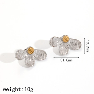 Two-tone titanium steel flower studs featuring silver petals and golden center detail