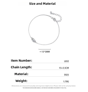Detailed size chart and S925 sterling silver material specs for the Evil Eye bracelet