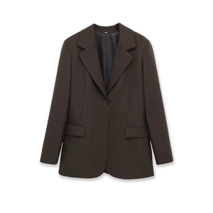 Women's slim fit dark brown blazer with notch lapel and single button closure