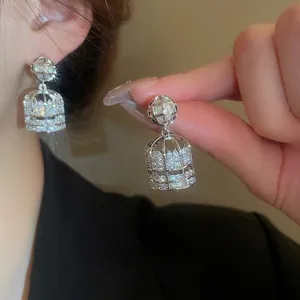 Elegant birdcage drop earrings with S925 silver needles and sparkling white cubic zirconia
