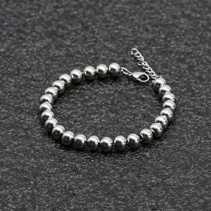 Polished stainless steel beaded bracelet with adjustable extension chain and lobster clasp