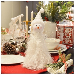 White Plush Santa Claus And Snowman Christmas Desktop Ornaments With Silver Snowflake Hats For Holiday Home Decor