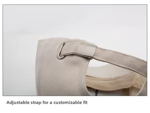 Detail showing the adjustable silver metal buckle and strap of the cotton baseball cap