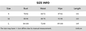 Size guide for sleeveless ruched dress with detailed bust, waist, and hips measurements