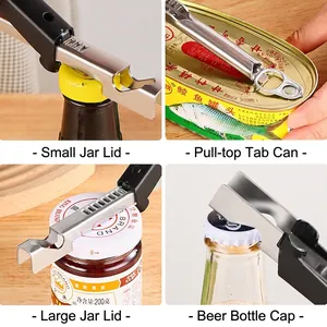 4-in-1 stainless steel multi-function bottle and can opener with black handle