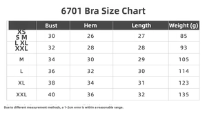 Tableau des tailles détaillé pour soutien-gorge de sport dos nu sans couture 6701