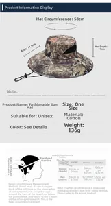Guida alle taglie per cappello boonie camouflage con misure di 58 cm e istruzioni