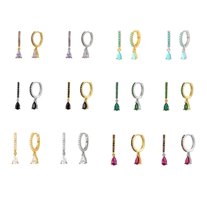 Luxury Water Drop Hoop Earrings Copper With Colorful Pear Shaped Cubic Zirconia Pendant Huggie Dangle Jewelry For Women