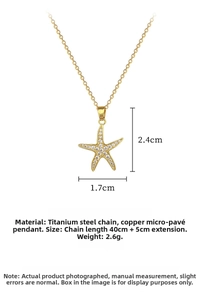 Detailed view of starfish pendant showing 40+5cm titanium chain and micro-pave crystals