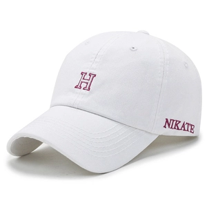 Casquette de baseball en coton blanc avec broderie H rouge et lettrage sur le côté