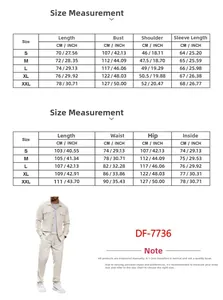 Detailed size guide table for men casual two-piece jacket and straight pants set