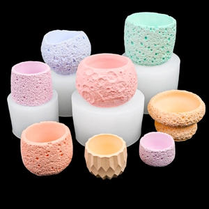 Silicone candle jar molds with geometric textures and moon surface designs for DIY crafts