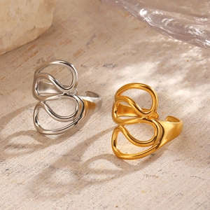 Minimalist Abstract Line Hollow Ring Stainless Steel 18K Gold Plated Adjustable Open Band Jewelry For Women
