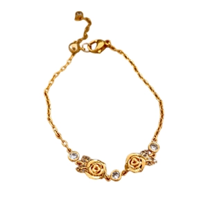 Bracelet rose plaqué or 18K avec cristaux de zircon et chaîne fine réglable