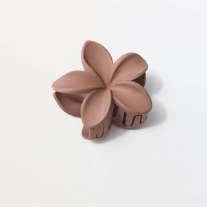 Top view of large 8cm matte coffee flower hair claw clip with durable spring mechanism