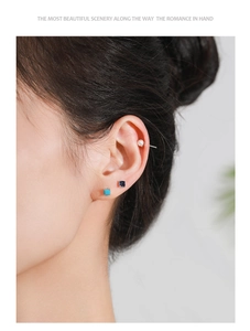 Set of three S925 silver stud earrings with pearl, turquoise and sapphire stones