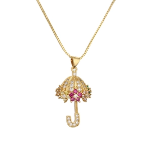 Exquisite gold umbrella pendant necklace with colorful zircon heart details for women