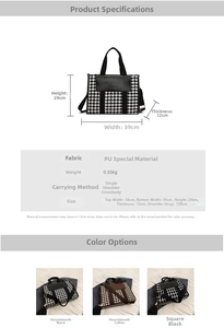 Detailed dimensions of houndstooth tote bag showing size 39x29x12cm and shoulder strap