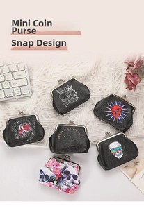Mini skull pattern coin purses with vintage metal clasps in various artistic designs