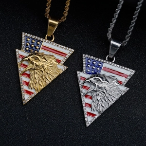 Hiphop style eagle head pendant with American flag enamel and rhinestones in gold and silver