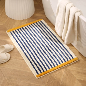 Bathroom Mat Water Absorbent Non Slip Floor Rug Flocked Polyester Checkerboard Striped Nordic Style For Bedroom Kitchen