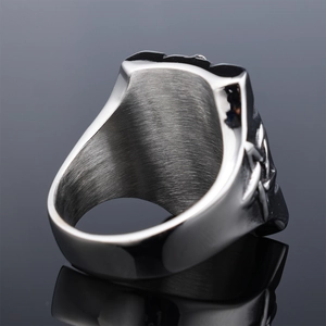 Retro hip hop skull ring in brushed stainless steel with a high-quality metallic finish