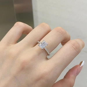 S925 sterling silver ring featuring a rectangular cut ice flower zircon on finger