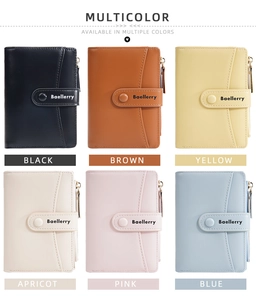 Macro detail showing Baellerry small bifold wallets in six different macaron colors
