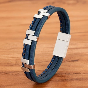Men Multi-layer Braided Leather Bracelet With Stainless Steel Magnetic Clasp Fashion Jewelry For Boyfriend Gift