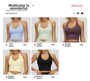 Vue détaillée de cinq couleurs de soutiens-gorge de sport dos nu en tissu de yoga respirant