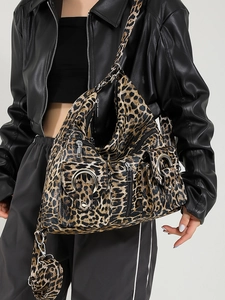 Trendy leopard print tote bag with multiple pockets and chain strap for women