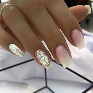 Press On Nails Pink White Gradient Rhinestone Glitter Luxury Long Coffin Ballerina Fake Nails For Women Manicure Art
