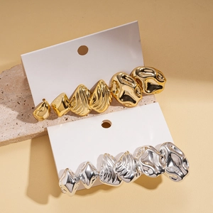 Six-piece set of geometric rhomboid and oval stud earrings in gold and silver finish