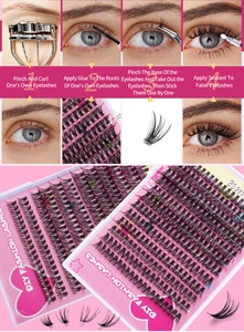 Step-by-step tutorial for DIY cluster eyelash extension kit with application instructions