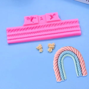 Pink silicone rope twist mold for cake decorating and fondant baking DIY projects
