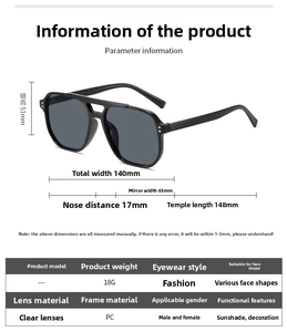 Tableau détaillé des tailles de lunettes de soleil rétro avec mesures de monture PC
