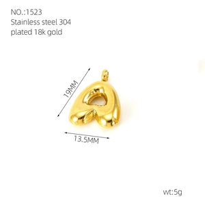 Detailed size specifications for 18k gold plated stainless steel letter A pendant