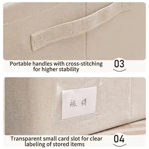 Sturdy cotton linen storage box with reinforced handles and clear label slot