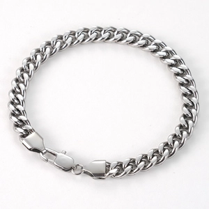 Bracelet à maillons cubains en acier inoxydable argenté avec fermoir mousqueton